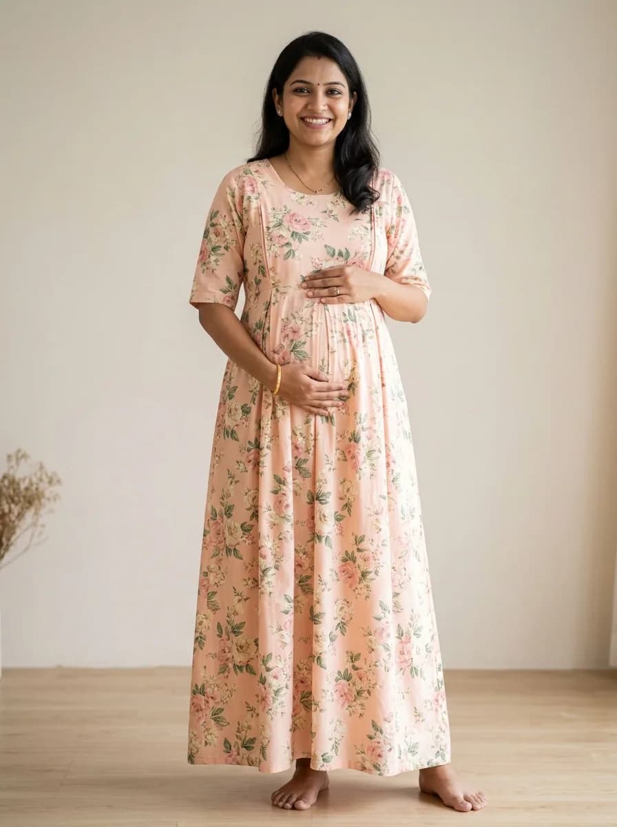 Dual-Zip Maternity & Feeding Pure Cotton Nighty